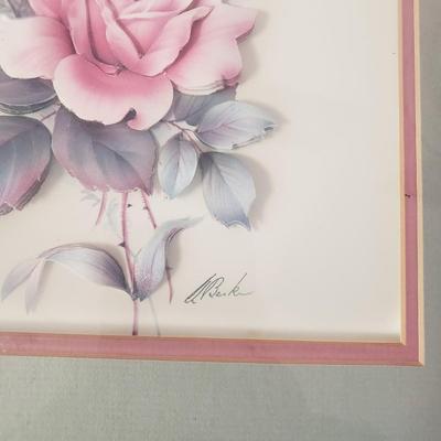 LOT 92X: Vintage Metal Laundry Hamper Hand Painted with Framed Rose Art