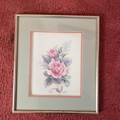 LOT 92X: Vintage Metal Laundry Hamper Hand Painted with Framed Rose Art