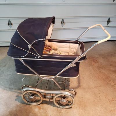 LOT 93G: Vintage Pram Baby Carriage, Vintage Baby Accessories, Large Cloth Dolls
