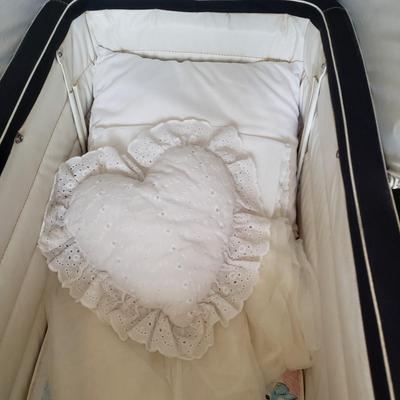 LOT 93G: Vintage Pram Baby Carriage, Vintage Baby Accessories, Large Cloth Dolls