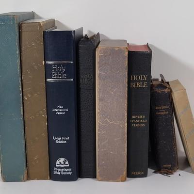 LOT 109B: Eight Various Sized Bibles with Four Contained in Book Box Cover