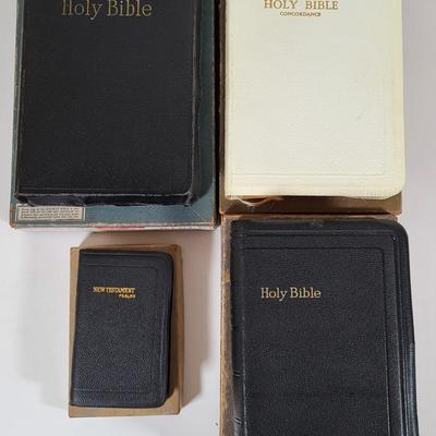LOT 109B: Eight Various Sized Bibles with Four Contained in Book Box Cover