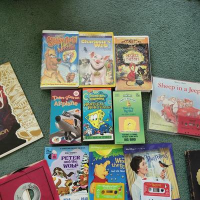 LOT 112L: Assorted Vintage Children VHS Tapes and Vinyl Records
