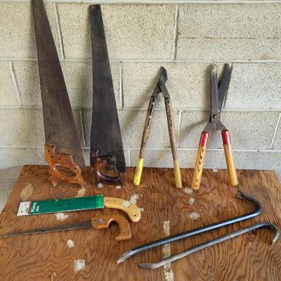 LOT 118G: Assorted Saws, Garden Clippers and Crowbars Lot