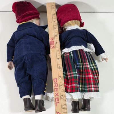 LOT 141D: Vintage Doll Collection W/Basket of Accessories, Including Heritage Signature Collection Erik & Eva Ski Dolls and Merry...