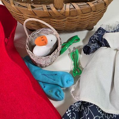 LOT 141D: Vintage Doll Collection W/Basket of Accessories, Including Heritage Signature Collection Erik & Eva Ski Dolls and Merry...