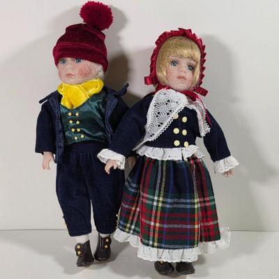 LOT 141D: Vintage Doll Collection W/Basket of Accessories, Including Heritage Signature Collection Erik & Eva Ski Dolls and Merry...