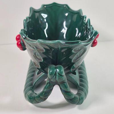 LOT 144D: Christmas in July! Vintage Lefton Holly Berry Collection Ceramic Sleigh & Leaf Dish, Ceramic Poinsettia Dishes, Snowman...