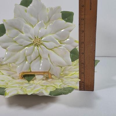 LOT 144D: Christmas in July! Vintage Lefton Holly Berry Collection Ceramic Sleigh & Leaf Dish, Ceramic Poinsettia Dishes, Snowman...