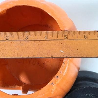 LOT 145D: Vintage Pottery Jack O' Lantern Votive Candle Holder, Bilboquet Cup & Ball Game, General Foam Plastic Pumpkin Candy...
