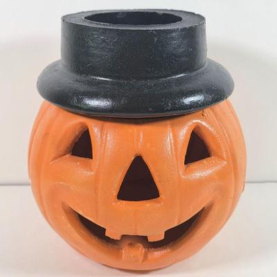 LOT 145D: Vintage Pottery Jack O' Lantern Votive Candle Holder, Bilboquet Cup & Ball Game, General Foam Plastic Pumpkin Candy...