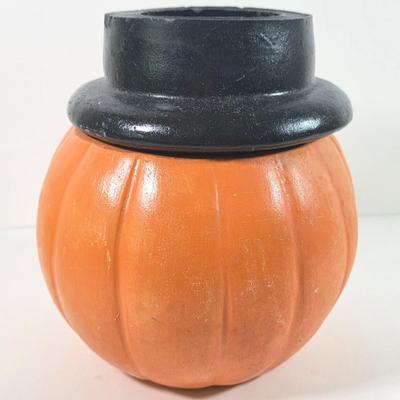 LOT 145D: Vintage Pottery Jack O' Lantern Votive Candle Holder, Bilboquet Cup & Ball Game, General Foam Plastic Pumpkin Candy...