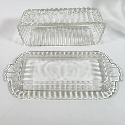 LOT 148D: Antique/Vintage Clear Glass Serving Pieces, Pyrex Meat Platter, Hobnail Deviled Egg Plate, Hand & Bar Lidded/Footed Candy...