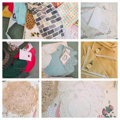 LOT 149D: Vintage Linen Lot Filled W/Seasonal & Everyday Items, Kitchen Towels, Pot Holders, Aprons, Table Cloths, Runners, Crocheted...