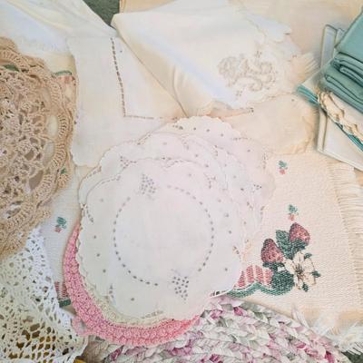 LOT 149D: Vintage Linen Lot Filled W/Seasonal & Everyday Items, Kitchen Towels, Pot Holders, Aprons, Table Cloths, Runners, Crocheted...