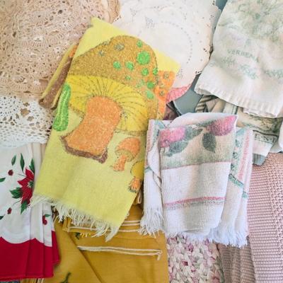 LOT 149D: Vintage Linen Lot Filled W/Seasonal & Everyday Items, Kitchen Towels, Pot Holders, Aprons, Table Cloths, Runners, Crocheted...