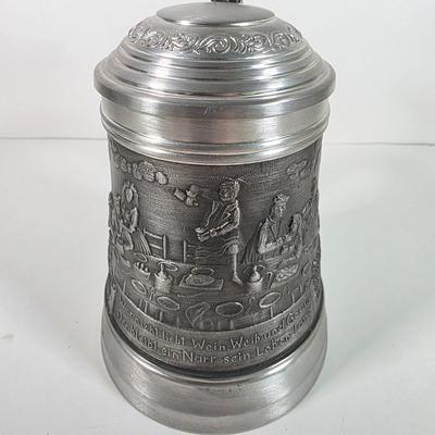 LOT 151D: Vintage Kennedy MFG Storage Box W/Keys, Hinge Lid Pewter Stein, Militiary & Local Business Mugs