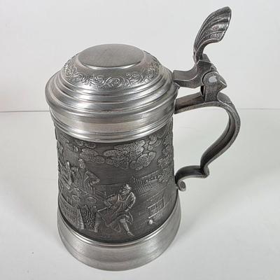 LOT 151D: Vintage Kennedy MFG Storage Box W/Keys, Hinge Lid Pewter Stein, Militiary & Local Business Mugs