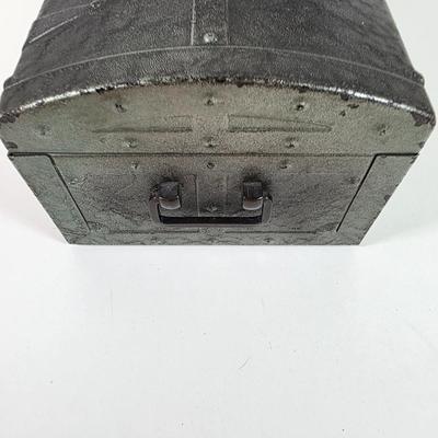 LOT 151D: Vintage Kennedy MFG Storage Box W/Keys, Hinge Lid Pewter Stein, Militiary & Local Business Mugs