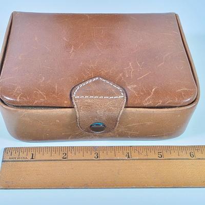 LOT 152D: Vintage Decorative Items, Leather Wrapped Lion Head W/Ring Italian Decanter, CA Saddle Leather Valet Travel Case, Horse Head...