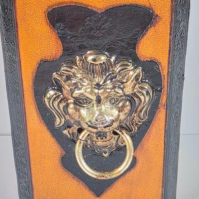 LOT 152D: Vintage Decorative Items, Leather Wrapped Lion Head W/Ring Italian Decanter, CA Saddle Leather Valet Travel Case, Horse Head...