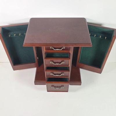 LOT 153D: Vintage Jewelry Boxes, Green Leather/ Gold Embossed Farrington Jewelry Box Filled W/Unique Costume Jewelry & More, Plus a...
