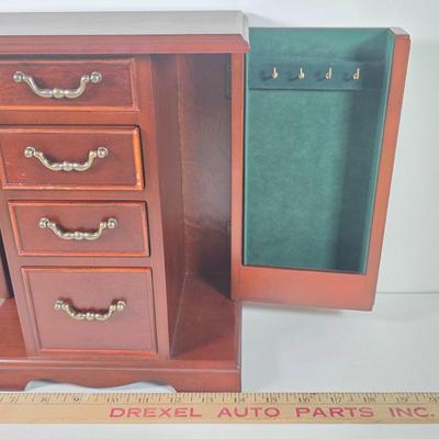 LOT 153D: Vintage Jewelry Boxes, Green Leather/ Gold Embossed Farrington Jewelry Box Filled W/Unique Costume Jewelry & More, Plus a...