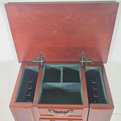 LOT 153D: Vintage Jewelry Boxes, Green Leather/ Gold Embossed Farrington Jewelry Box Filled W/Unique Costume Jewelry & More, Plus a...