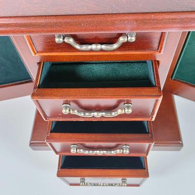 LOT 153D: Vintage Jewelry Boxes, Green Leather/ Gold Embossed Farrington Jewelry Box Filled W/Unique Costume Jewelry & More, Plus a...