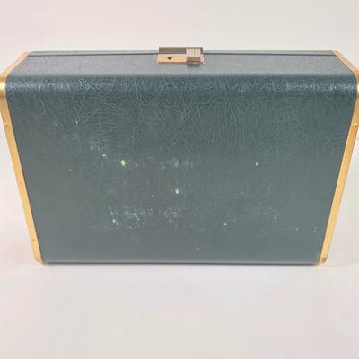 LOT 153D: Vintage Jewelry Boxes, Green Leather/ Gold Embossed Farrington Jewelry Box Filled W/Unique Costume Jewelry & More, Plus a...