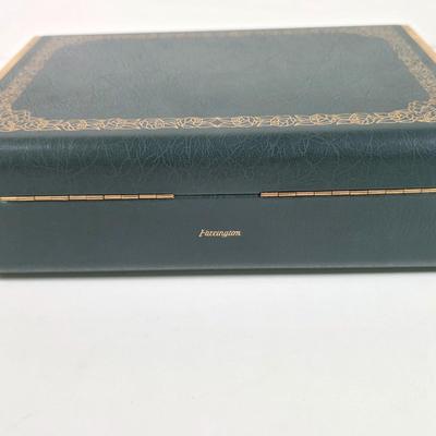 LOT 153D: Vintage Jewelry Boxes, Green Leather/ Gold Embossed Farrington Jewelry Box Filled W/Unique Costume Jewelry & More, Plus a...