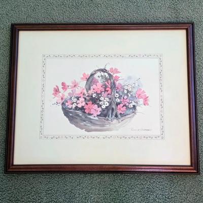 LOT 154L: Vintage Floral/Country Home Decor, Includes Framed Signed Basket of Flowers Picture by Rosalind Oesterle, Dried Floral Decor,...
