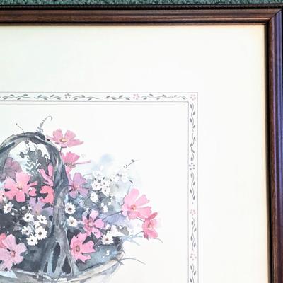 LOT 154L: Vintage Floral/Country Home Decor, Includes Framed Signed Basket of Flowers Picture by Rosalind Oesterle, Dried Floral Decor,...