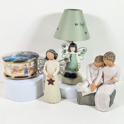 LOT 156D: Thomas Kinkade Light of Peace Music Box, Willow Tree Figures & More