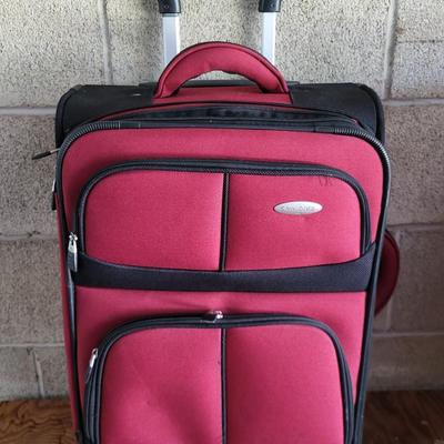 LOT 202G: Three Red and Black Travel Luggage with Various Accessories