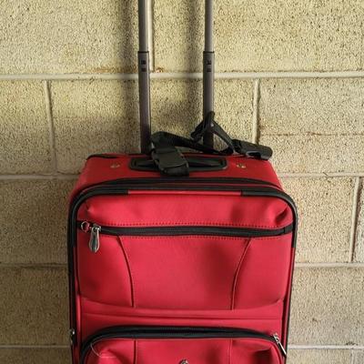LOT 202G: Three Red and Black Travel Luggage with Various Accessories
