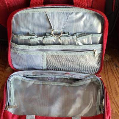 LOT 202G: Three Red and Black Travel Luggage with Various Accessories