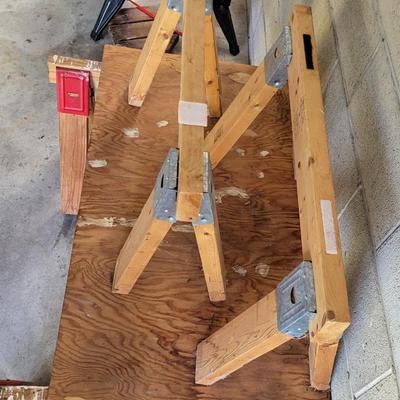 LOT 208G: Four Sawhorse Brackets and Table Top