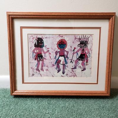 LOT 221Z: Art Collection; Ice Skating on River Pond and Native American Batik Art