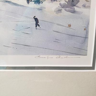 LOT 221Z: Art Collection; Ice Skating on River Pond and Native American Batik Art
