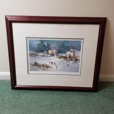 LOT 221Z: Art Collection; Ice Skating on River Pond and Native American Batik Art