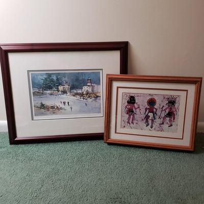 LOT 221Z: Art Collection; Ice Skating on River Pond and Native American Batik Art