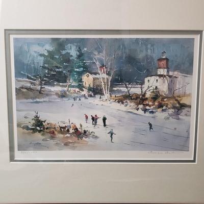 LOT 221Z: Art Collection; Ice Skating on River Pond and Native American Batik Art