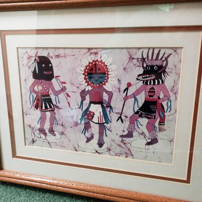 LOT 221Z: Art Collection; Ice Skating on River Pond and Native American Batik Art