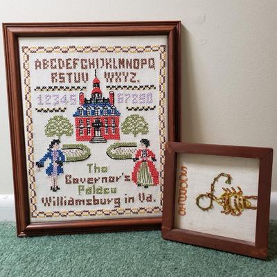 LOT 223Z: Vintage Crewel and Embroidery Framed Work