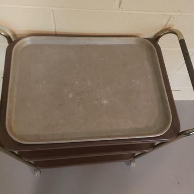LOT 226B: Metal Bar Cart MCM Style; Rolling 3 Tiered with Tray