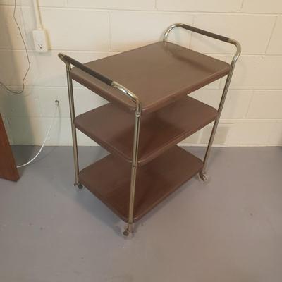 LOT 226B: Metal Bar Cart MCM Style; Rolling 3 Tiered with Tray