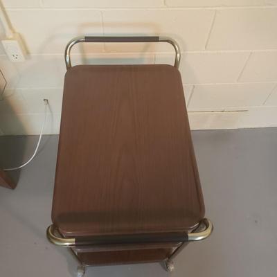 LOT 226B: Metal Bar Cart MCM Style; Rolling 3 Tiered with Tray