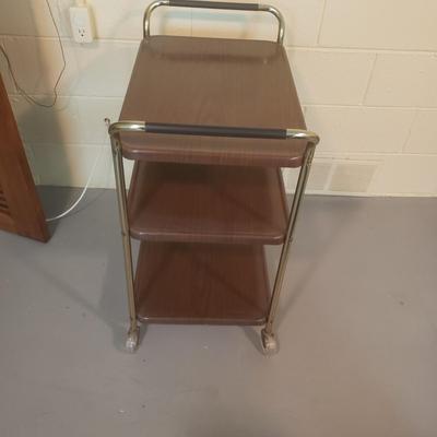 LOT 226B: Metal Bar Cart MCM Style; Rolling 3 Tiered with Tray