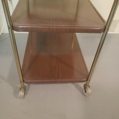 LOT 226B: Metal Bar Cart MCM Style; Rolling 3 Tiered with Tray